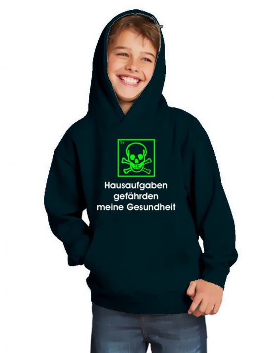 Hausaufgaben gefährden meine Gesundheit ! Hoodie Sweatshirt mit Kapuze Gr. 116 128 140 152 164 cm