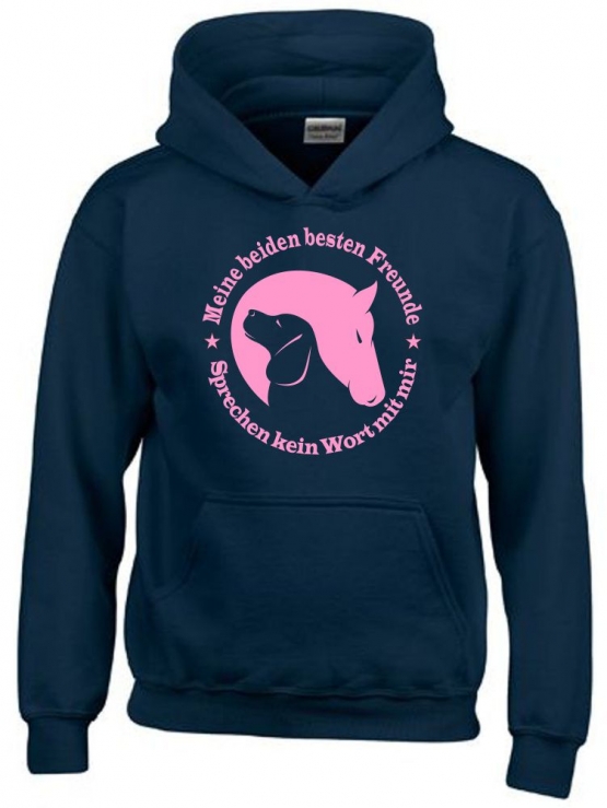 Meine beiden besten Freunde - sprechen kein Wort mit mir. Hoodie Sweatshirt mit Kapuze Gr. 116 128 140 152 164 cm Reiten Pferde