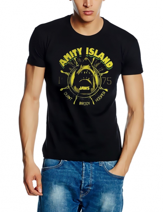 AMITY ISLAND - JAWS - Quint Brody Hooper 1975 Der weiße Hai ORIGINAL  T-Shirt Schwarz Gr. S M L XL 2XL