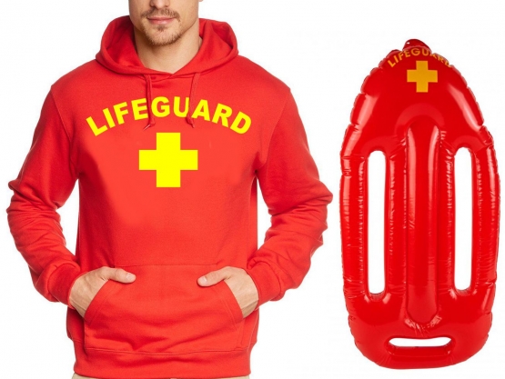 LIFEGUARD Kostüm Rettungsschwimmer Set T-Shirt, Hoodie, Schwimmboje, Badehose  ROT S M L XL XXL 3XL 4XL 5XL