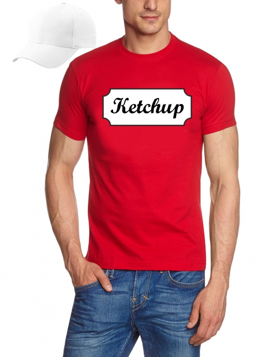 MAYO + KETCHUP Kostüm Imbiss Kombi t T-Shirt oder Hoodie + Cap, Pommes Rot weiss Gr.S M L XL XXL 3XL 4XL 5XL und Kinderkostüm 104 116 128 140 152 164cm