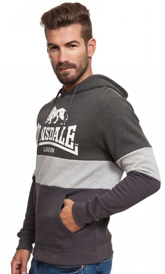 Lonsdale London Hoodie Sweatshirt mit Kapuze Dunkelgrau Hellgrau  Gr. S M L XL XXL