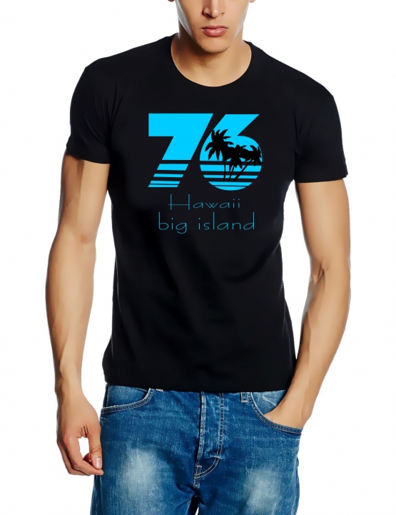 HAWAII 76 big island T-SHIRT SCHWARZ/BLAU  S M L XL XXL XXXL