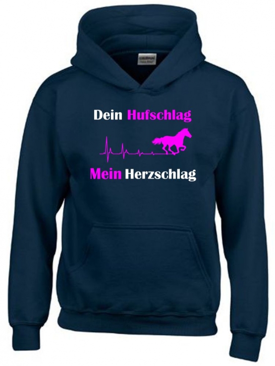 Dein Hufschlag - Mein Herzschlag ! Hoodie Sweatshirt mit Kapuze Gr. 116 128 140 152 164 cm Reiten Pferde