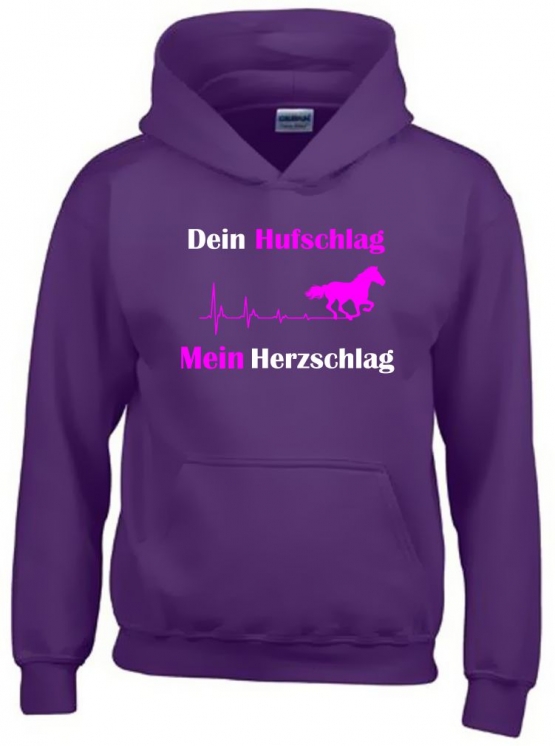 Dein Hufschlag - Mein Herzschlag ! Hoodie Sweatshirt mit Kapuze Gr. 116 128 140 152 164 cm Reiten Pferde