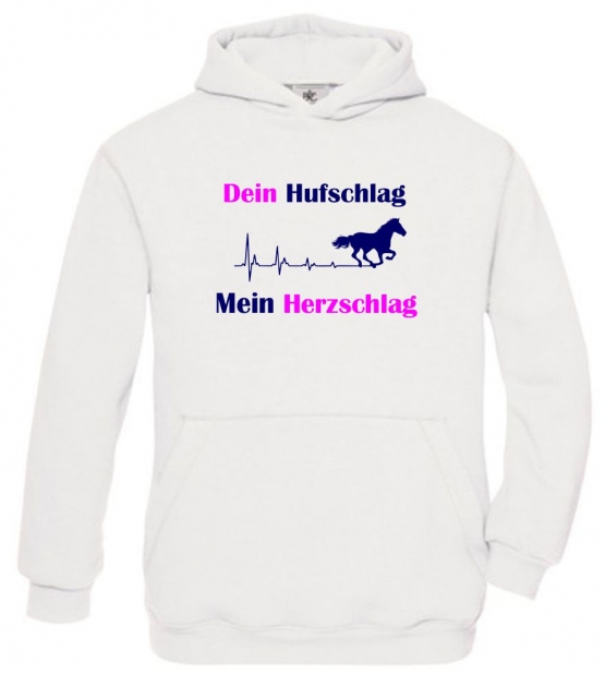 Dein Hufschlag - Mein Herzschlag ! Hoodie Sweatshirt mit Kapuze Gr. 116 128 140 152 164 cm Reiten Pferde