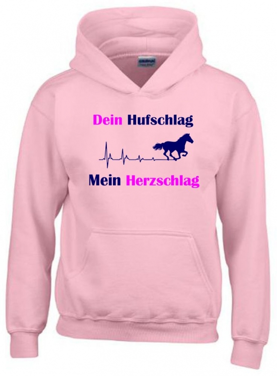 Dein Hufschlag - Mein Herzschlag ! Hoodie Sweatshirt mit Kapuze Gr. 116 128 140 152 164 cm Reiten Pferde