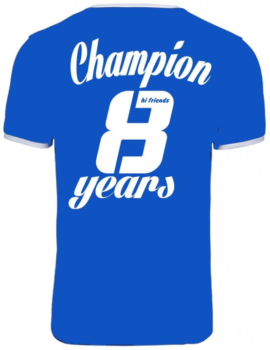 Champion 8 Jahre ! Geburtstags T-Shirt Ringer-blau Gr.140 cm