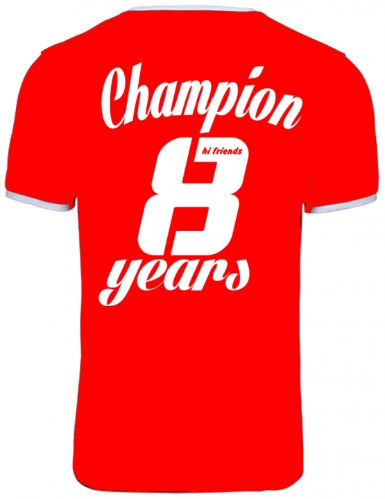 Champion 8 Jahre ! Geburtstags T-Shirt Ringer-blau Gr.140 cm