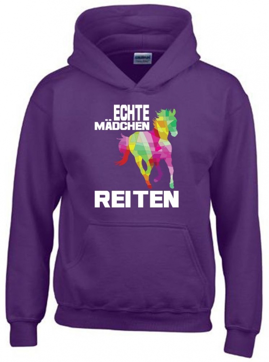 ECHTE MÄDCHEN REITEN ! Hoodie Sweatshirt mit Kapuze Gr. 116 128 140 152 164 cm Reiten Pferde