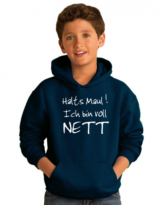 Halts Maul ! Ich bin voll NETT !  Hoodie Sweatshirt mit Kapuze Gr. 116 128 140 152 164 cm Reiten Pferde