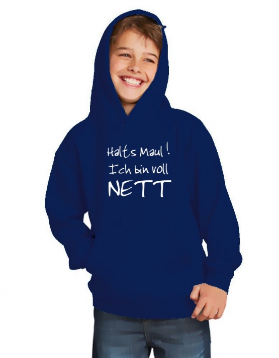 Halts Maul ! Ich bin voll NETT !  Hoodie Sweatshirt mit Kapuze Gr. 116 128 140 152 164 cm Reiten Pferde