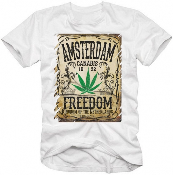 Amsterdam 1632 Canabis Freedom Logo ORIGINAL T-Shirt Dutch Capital S M L XL 2XL 3XL