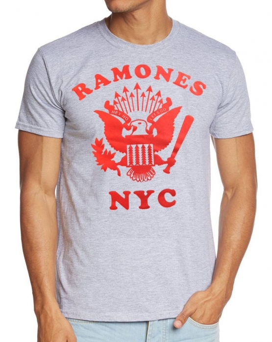 THE RAMONES RETRO EAGLE NYC 1 2 3 4  HEY HOO LETS GO Grau-rot Grössen S M L XL