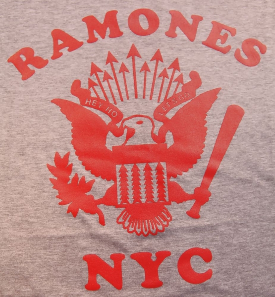 THE RAMONES RETRO EAGLE NYC 1 2 3 4  HEY HOO LETS GO Grau-rot Grössen S M L XL