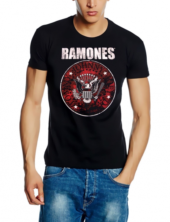 THE RAMONES SEAL RED FILL PRESIDENT 1 2 3 4  HEY HOO LETS GO Schwarz-rot Grössen S M L XL