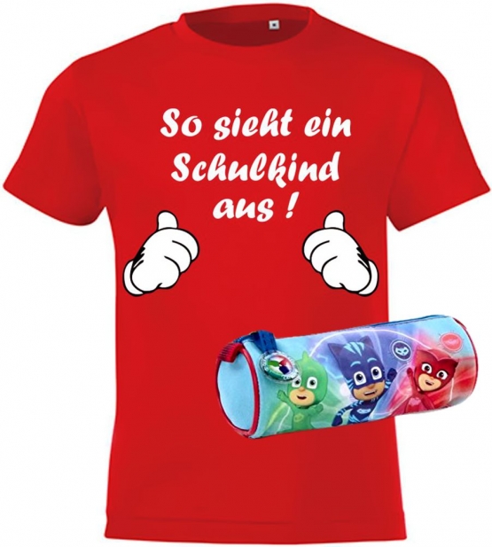 Einschulungsset PJMASK Schlampertasche + T-Shirt zur Einschulung So sieht ein Schulkind aus ! Gr. 92 - 140cm