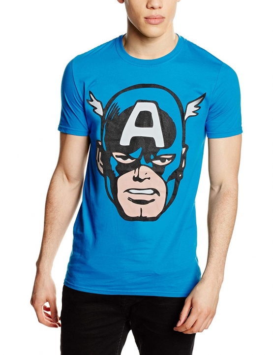 CAPTAIN AMERICA big head  T-Shirt Blau Marvel S M L XL 2XL