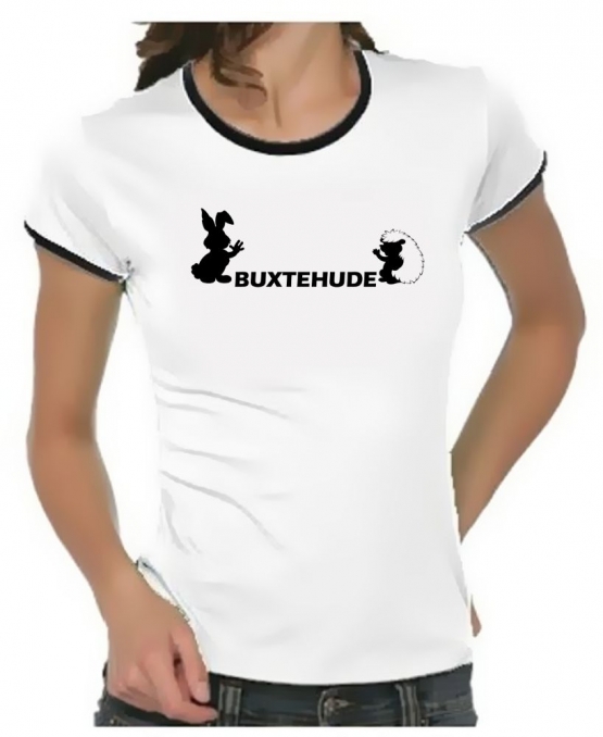 BUXTEHUDE T-Shirt Hase und Igel Ringer Shirt Druck Damen Shirtdruck Gr. S M L XL 2XL