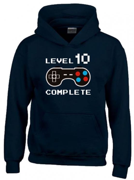 Level 10 complete T-Shirt oder Hoodie Sweatshirt für Kinder 10 Jahre Geburtstag Gamer Konsole Gr. 116 128 140 152 164 cm