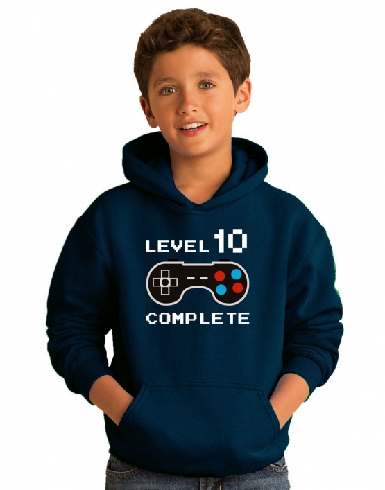 Level 10 complete T-Shirt oder Hoodie Sweatshirt für Kinder 10 Jahre Geburtstag Gamer Konsole Gr. 116 128 140 152 164 cm