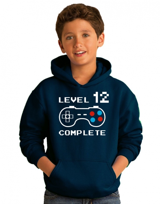 LEVEL 12 complete T-Shirt oder Hoodie Sweatshirt für Kinder 12 Jahre Geburtstag Geschenk Gamer Konsole Gr. 152 164 cm oder Herren XS S M