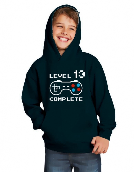 Level 13 complete T-Shirt oder Hoodie Sweatshirt für Kinder 13 Jahre Geburtstag Geschenk Gamer Konsole Gr. 152 164 cm oder Herren XS S M