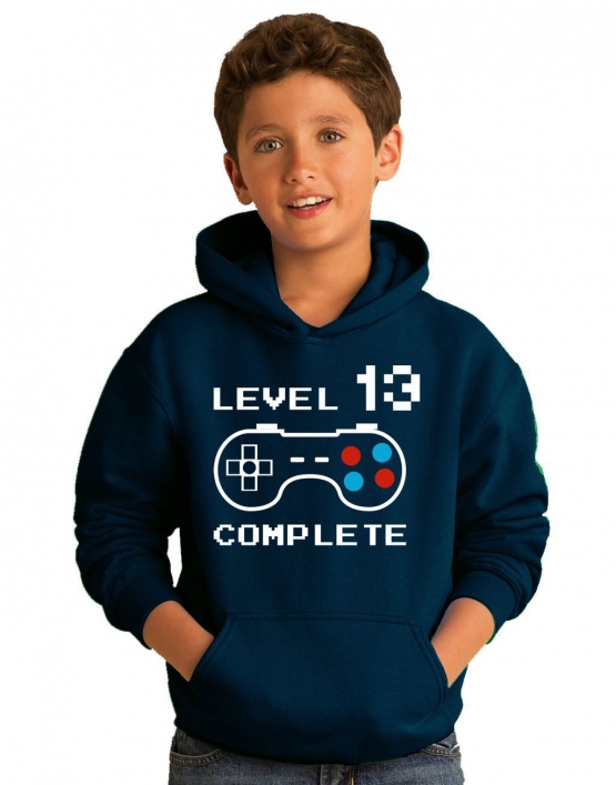 Level 13 complete T-Shirt oder Hoodie Sweatshirt für Kinder 13 Jahre Geburtstag Geschenk Gamer Konsole Gr. 152 164 cm oder Herren XS S M