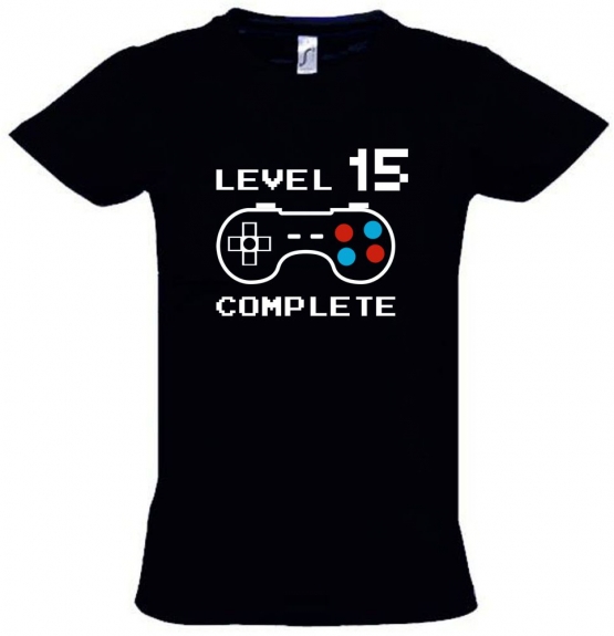 LEVEL 15 complete T-Shirt oder Hoodie Sweatshirt für Kinder 15 Jahre Geburtstag Geschenk Gamer Konsole Gr. 152 164 cm oder Herren XS S M