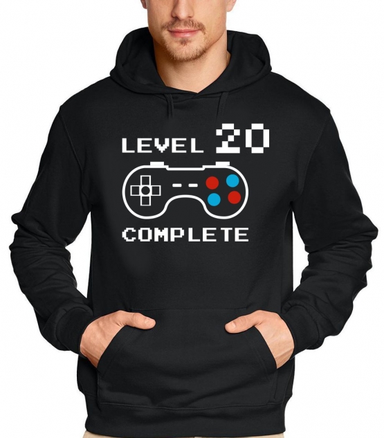 LEVEL 20 complete T-Shirt oder Hoodie Sweatshirt für Kinder 20 Jahre Geburtstag Geschenk Gamer Konsole Gr. XS S M L XL XXL