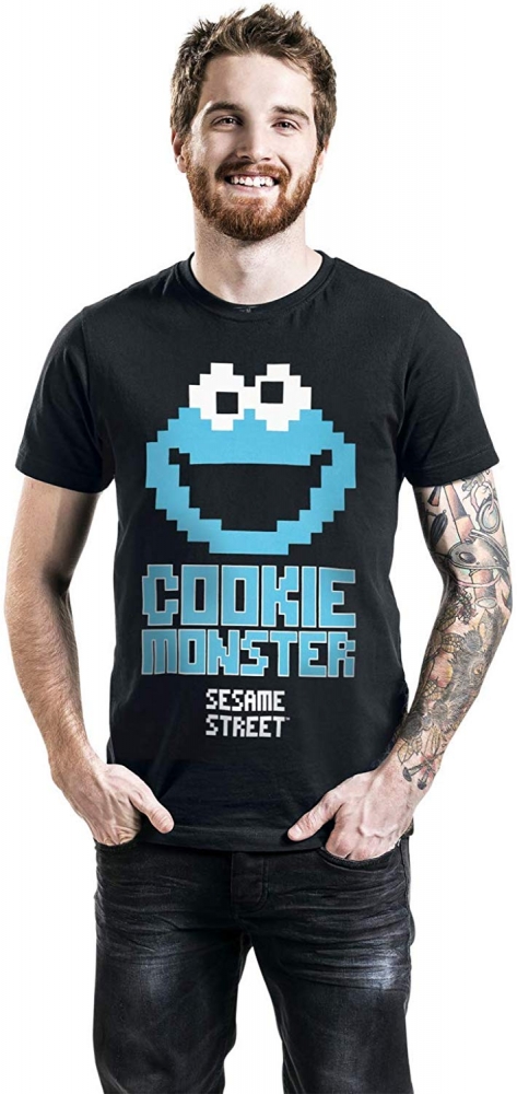 Sesamstraße Cookie Monster 8 Bit T-Shirt schwarz pixel Sesamstreet S M L XL XXL Krümelmonster