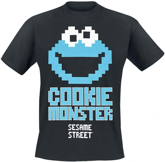 Sesamstraße Cookie Monster 8 Bit T-Shirt schwarz pixel Sesamstreet S M L XL XXL Krümelmonster