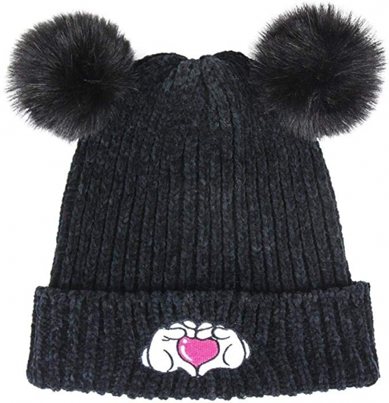 Minnie Maus Mütze Beanie schwarz Pom pom Ohren Minni Mouse 3D Effekt