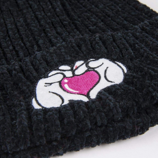 Minnie Maus Mütze Beanie schwarz Pom pom Ohren Minni Mouse 3D Effekt