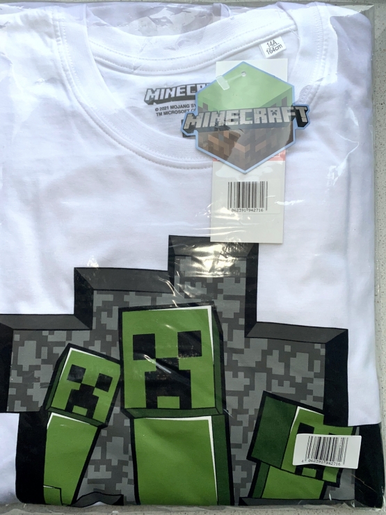 Minecraft T-Shirt Jungen und Mädchen 116 128 140 152 cm weiß 6 8 10 12 Jahre