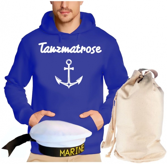 Matrosen Kostüm 3 Teile Partymatrose Tanzmatrose Feiermatrose Saufmatrose vers. zur Auswahl  Hoodie Sweatshirt mit Kapuze Gruppenkostüm + Seesack Gr.S M L XL XXL 3XL 4XL 5XL