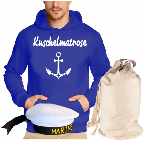 Matrosen Kostüm 3 Teile Partymatrose Tanzmatrose Feiermatrose Saufmatrose vers. zur Auswahl  Hoodie Sweatshirt mit Kapuze Gruppenkostüm + Seesack Gr.S M L XL XXL 3XL 4XL 5XL