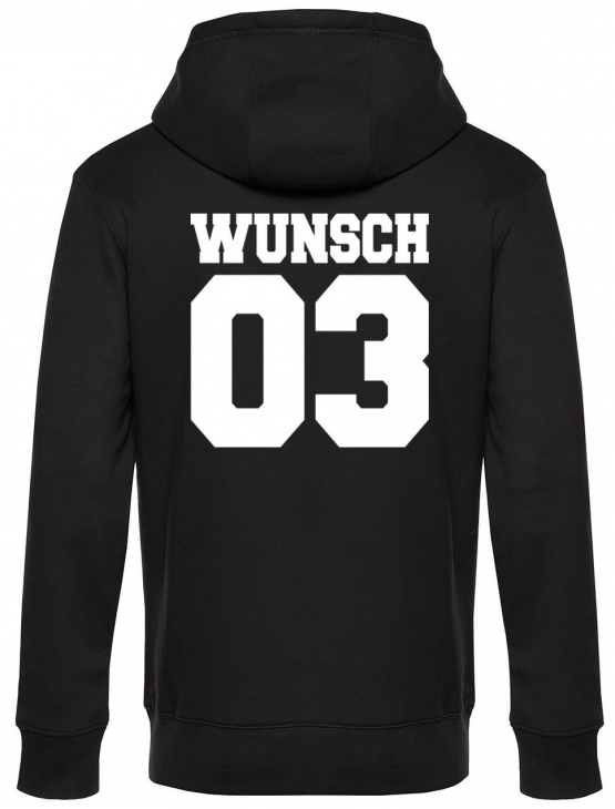 Partnerlook mit Wunschname & Wunschnummer Personalisierbar – Hoodie, Sweatshirt & Pullover für Pärchen, Familie & Freunde - Schwarz, Grau, Blau, Weiß, XS-5XL