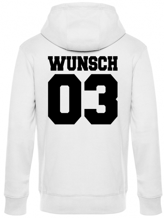 Partnerlook mit Wunschname & Wunschnummer Personalisierbar – Hoodie, Sweatshirt & Pullover für Pärchen, Familie & Freunde - Schwarz, Grau, Blau, Weiß, XS-5XL