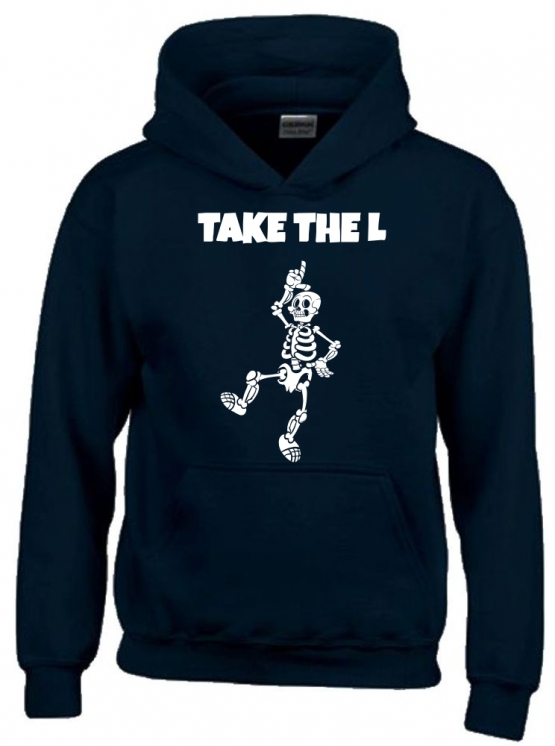 TAKE THE L DABBING Skelett schwarz oder dunkelblau Hoodie Sweatshirt mit Kapuze oder T-Shirt Gr. 116 128 140 152 164 cm