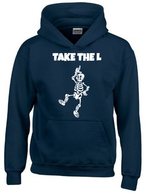 TAKE THE L DABBING Skelett schwarz oder dunkelblau Hoodie Sweatshirt mit Kapuze oder T-Shirt Gr. 116 128 140 152 164 cm