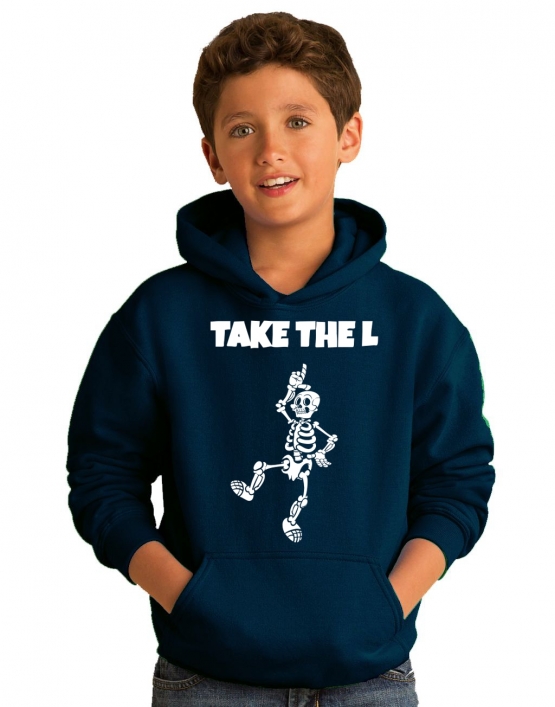 TAKE THE L DABBING Skelett schwarz oder dunkelblau Hoodie Sweatshirt mit Kapuze oder T-Shirt Gr. 116 128 140 152 164 cm