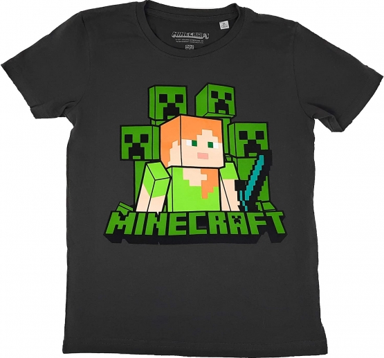 MINECRAFT KINDER T-Shirt grau ALEX Logo Gr. 6 7 8 9 10 11 12 13 14 15 Jahre 116 128 140 152