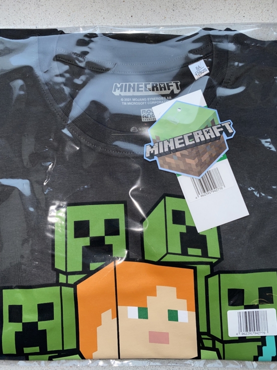 MINECRAFT KINDER T-Shirt grau ALEX Logo Gr. 6 7 8 9 10 11 12 13 14 15 Jahre 116 128 140 152