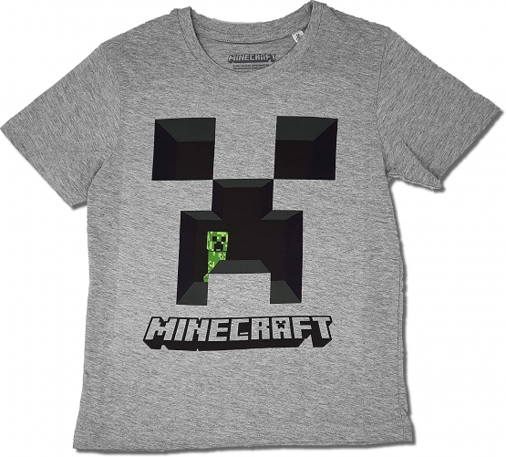 MINECRAFT KINDER T-Shirt grau meliert Logo Gr. 6 7 8 9 10 11 12 13 14 15 Jahre 116 128 140 152