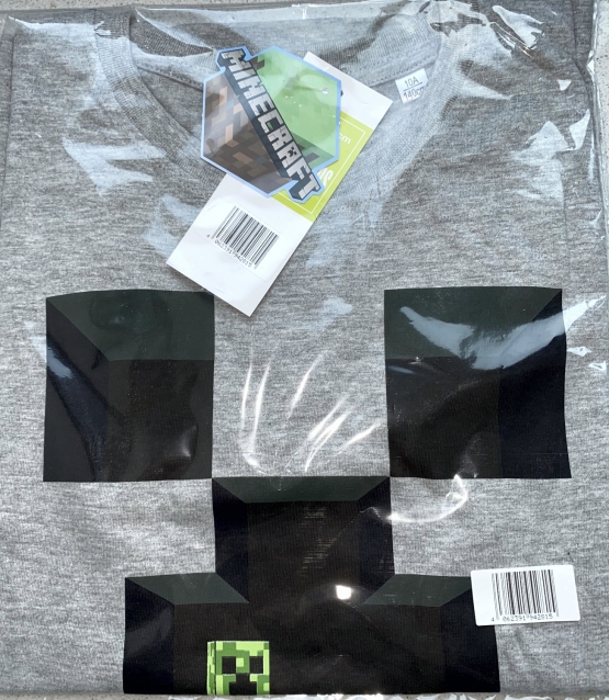 MINECRAFT KINDER T-Shirt grau meliert Logo Gr. 6 7 8 9 10 11 12 13 14 15 Jahre 116 128 140 152