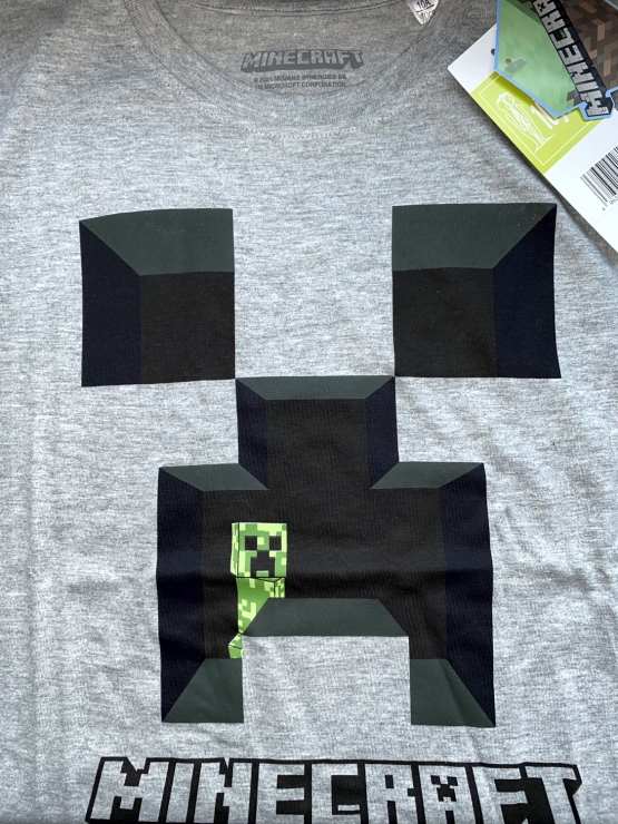 MINECRAFT KINDER T-Shirt grau meliert Logo Gr. 6 7 8 9 10 11 12 13 14 15 Jahre 116 128 140 152