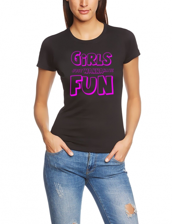 GIRLS just wanna have FUN girly T-SHIRT schwarz/gold S-XL