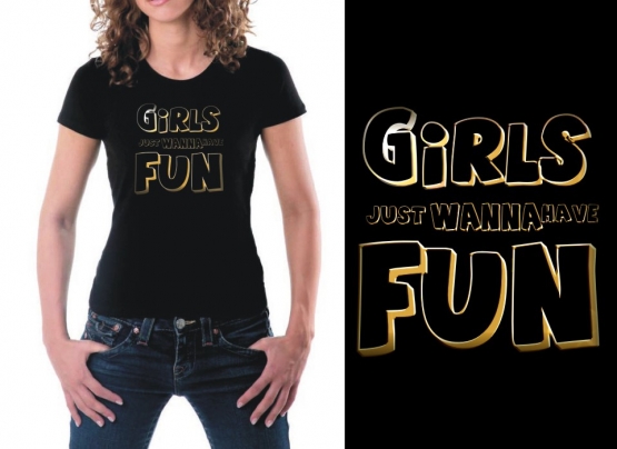 GIRLS just wanna have FUN girly T-SHIRT schwarz/gold S-XL