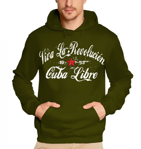 VIVA LA REVOLUTION oliv weiss KAPUZEN SWEATSHIRT KUBA